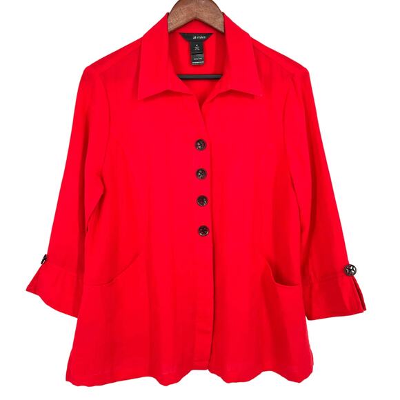 Ali Miles Womens Sz Medium Red Button Down Blouse Shirt Top Jacket Christmas - Picture 1 of 8